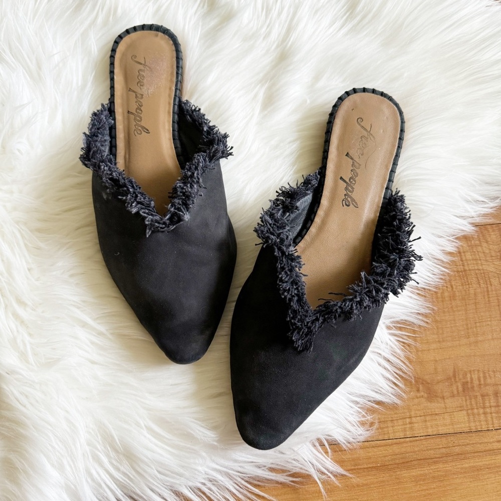 Free People Newport Suede Leather Fringe Pointed Toe Mules